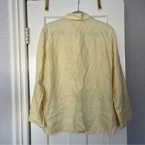 Vintage 90s Linen Yellow Button-Up Shirt - Picture 6 of 6